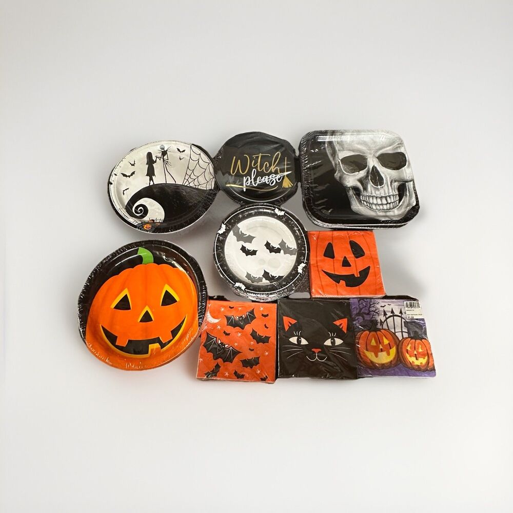 Halloween Paper Plate & Napkin Party Set – 88 Napkins, 82 Plates – Mixed Designs